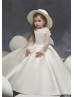 Long Sleeves Beaded Lace Satin Keyhole Back Flower Girl Dress